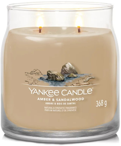 Свеќа Yankee Candle Signature Medium Amber & Sandalwood, 368g, мирис на дрво, повеќебојна