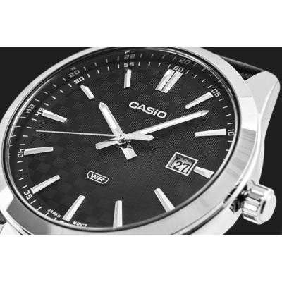 Ora dore Casio MTP-VD03L-1AUDF, analog, rrip lëkure, e zezë