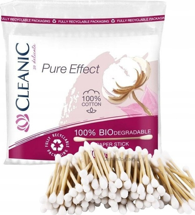 Shkopinj pambuku Cleanic Pure Effect, 100% pambuk, 100 copë, të bardha