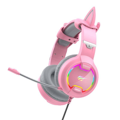 Kufje gaming Havit Gamenote H2233D, me mikrofon, RGB, rozë