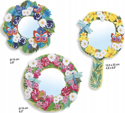 Set kreativ DIY Djeco Floral Softness, 3 pasqyra për zbukurim, ngjitëse mozaik, shumëngjyrësh