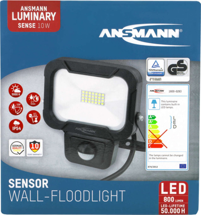 Prozhektor muri LED Ansmann WFL800S, 10W, me sensor levizjeje, i zi