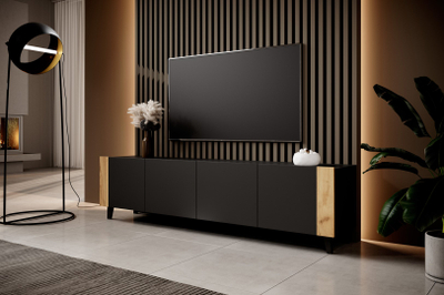 Kornizë TV Bed Meble Faro, 200x42x52cm, pa doreza, e zezë mat dru lisi