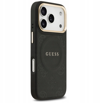 Kapak telefoni Guess PU Leather Peony për iPhone 17 Pro, me MagSafe, i zi