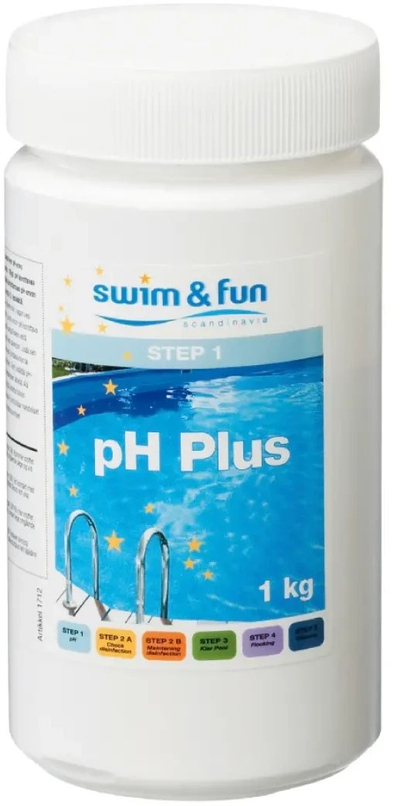 Rregullues pH për pishinë Swim & Fun PH-Plus, 1kg, pluhur, i bardhë