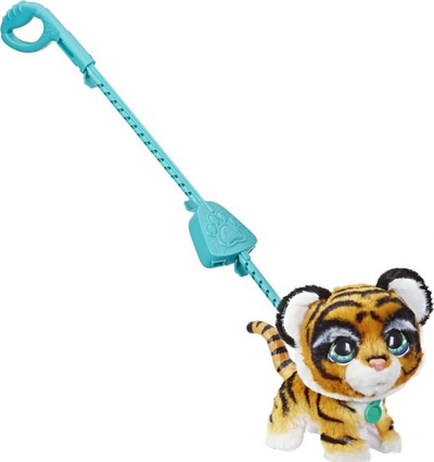 Lodër pelushi FurReal Walkalots Tiger, interaktive, me litar për shëtitje, portokalli
