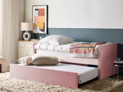 Krevat trundle single, 200 x 90 cm, kadife, rozë e çelët
