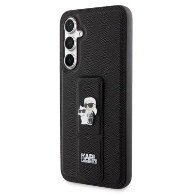 Kapak telefoni Karl Lagerfeld Saffiano Grip Stand për Samsung Galaxy S23 FE, me mbajtëse, i zi