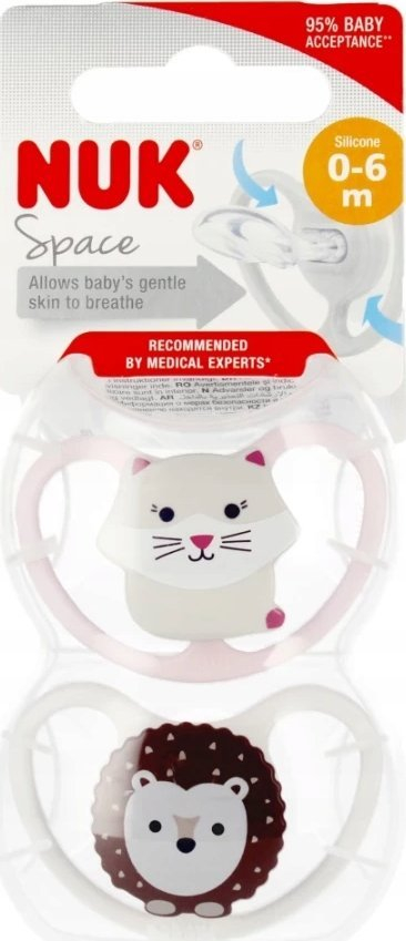Çupë NUK Soothing Silicone Space, silikon, 0-6 muaj, 2 copë, e bardhë