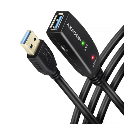 Kabllo USB Axagon ADR-305, USB-A në USB-A, 5 m, e zezë