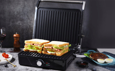 Grill elektrik Aigostar SAM, 2000W, hapje 180°, i zi me argjend