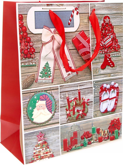 Qese dhuratash Christmas KR 880 M, 26x32x12.5 cm, letër 210 g, e kuqe festive