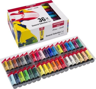 Set bojërash akrilike Amsterdam Standard, 36 tuba, 20 ml, me shumë ngjyra