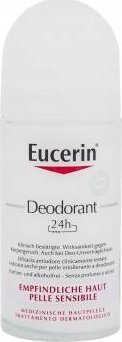 Deodorant roll-on Eucerin për lëkurë të ndjeshme, 24 orë, pa erë, i bardhë