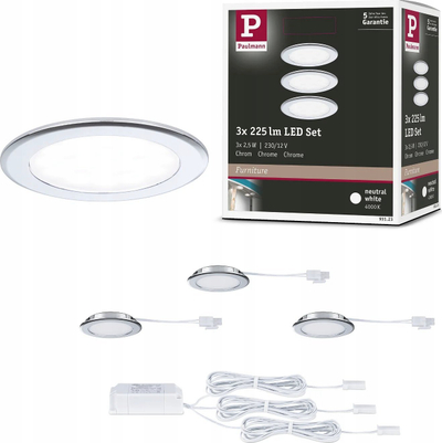Set spote për mobilje Paulmann 931.23, 3x2.5W LED, 4000K, krom