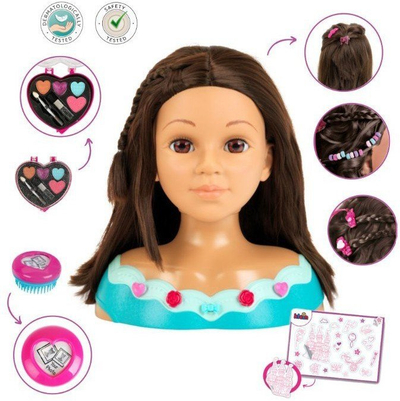 Kokë modeli për stilim edhe grim Theo Klein Princess Coralie Mia, set me aksesorë, kozmetikë për kalamaj, shumëngjyrëshe