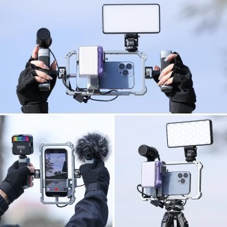 Rig metalik Ulanzi për telefon, me doreza anës, porta cold shoe, ngjyrë e zezë