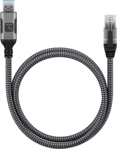 Kabllo rrjeti Techly USB 3.2 Type A në Ethernet RJ45, CAT6, 1000 Mbit/s, 3m, argjendtë me të zezë