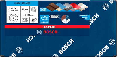 Set disqe bluarëse Bosch Expert O780, 125mm, 55 copë, granulim i përzier