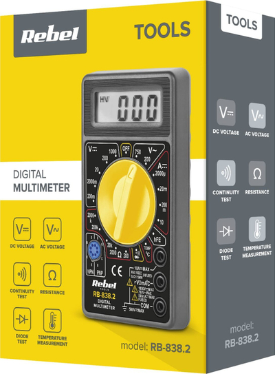 Multimetër REBEL RB838 v.2, matje DC AC, matje temperature