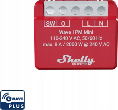 Ndërprës smart Shelly Qubino Wave 1PM Mini DEMO, Z-Wave Plus, 8A 2000W, i kuq