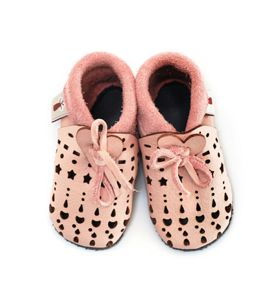 Papuçe fëmijësh Baobaby Sandalice Dots, lëkurë e butë, madhësia L, rozë