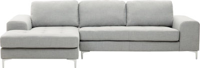 Kënd divan këndor L-Shape, material cope, me shezlong, gri e çelët