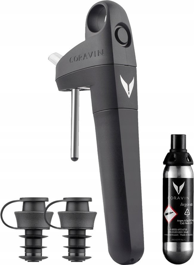 Sistem për ruajtje vere Coravin Pivot, 1 kapsulë gazi, 2 tapa, i zi