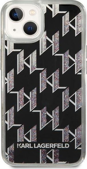 Kapak telefoni Karl Lagerfeld Liquid Glitter Monogram për iPhone 14 Plus 6.7", i fortë, i zi
