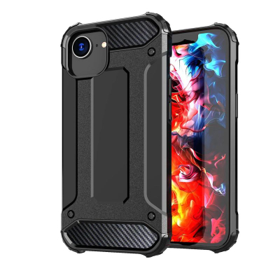 Маса за телефон Hurtel Hybrid Armor за iPhone 16e, TPU и поликарбонат, заштита од удари, црна