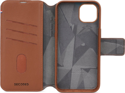 Këllëf-portofol Decoded Leather Detachable për iPhone 15 Plus, lëkurë, kafe