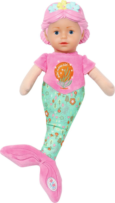 Кукла сирена за бебиња, 33 cm, розова со тиркизна