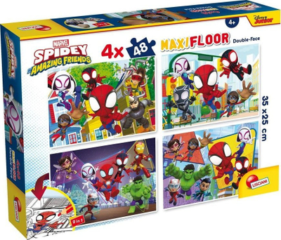 Puzzle dyshemeje Lisciani Marvel Spidey, set 4 x 48 copë, për fëmijë 4+