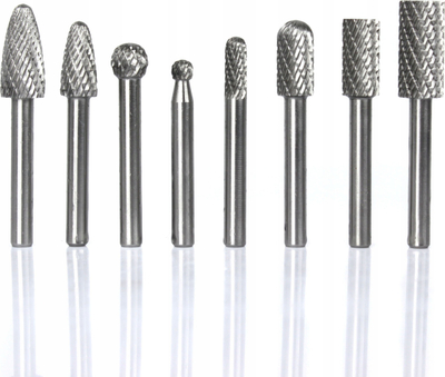 Set frezash rrotulluese për metal HSS, 8 copë, bosht 6 mm, argjend