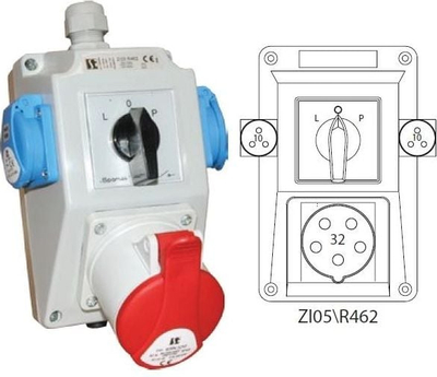 Set instalimi Spamel ZI05R462, prizë 32A 3P+N+PE, 2x 2P+PE