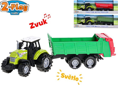 Traktor lodër 2-Play me rimorkio, me dritë edhe zë, jeshil