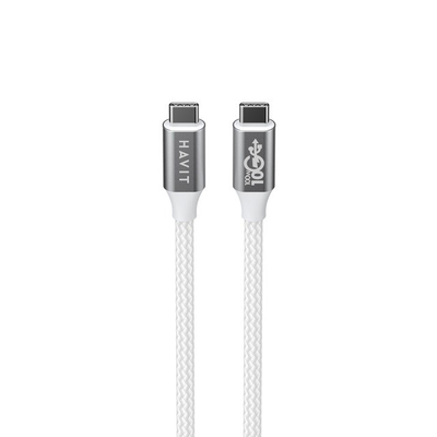 Кабел USB Тип C во Тип C Havit CB6290, 100W, 100cm, бело сив