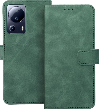Këllëf telefoni TENDER për Xiaomi 13 Lite, lëkurë eco, portofol, jeshil