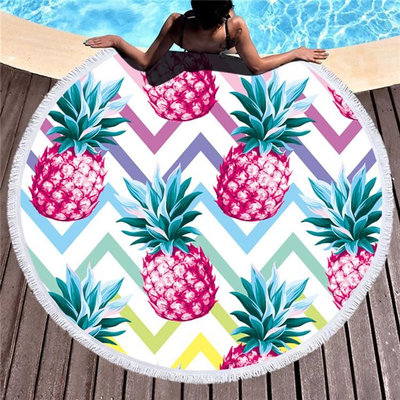Пешкир за плажа BQ50D Mandala Pineapple, тркалезен 150 cm, тропски модел, многу обоен