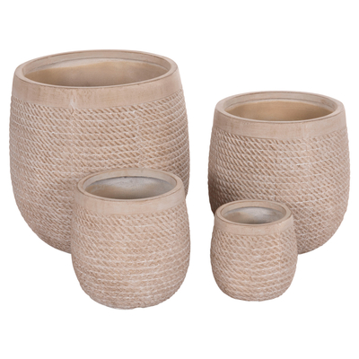 Set vazo dekorative Gardener HM4722, 4 copë, FiberClay, ngjyrë bezhë çimento