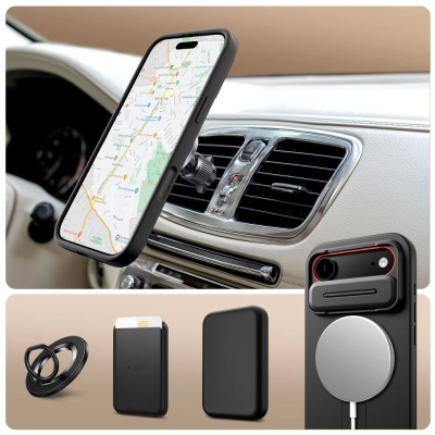 Mbrojtëse telefoni Tech-Protect Kevlar Aura MagSafe për iPhone Air, me stand, ngjyrë e zezë