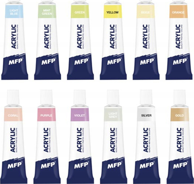 Set bojërash akrilik MFP Pastel, 12x12 ml, ngjyra pastel