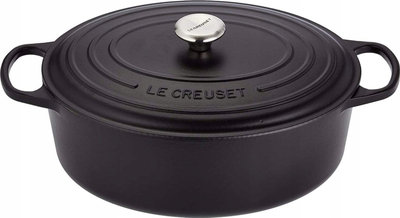Tenxhere ovale Le Creuset Signature, 35cm, gize, e zezë