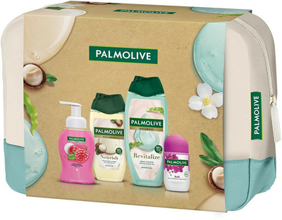 Set Palmolive - xhel dushi Wellness Nourish 250 ml + xhel dushi Wellnes Revitalize 500 ml + Sapun MAgic Softness 250 ml + deodorant Orchide 50 ml + çantë kozmetike