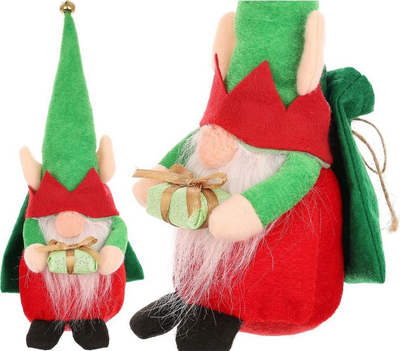 Figurinë dekorative Saska Christmas xhuxh, 28 cm, me zile, jeshile me të kuqe