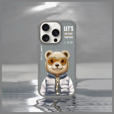 Kapak telefoni Nimmy Cool&amp;Cute 2.0 Bear, për iPhone 16 Pro Max 6.9", TPU PC, gri