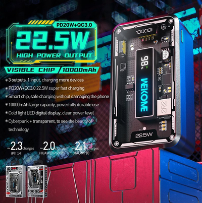 Powerbank Wekome WP-395 Vanguard, 10000mAh, PD 20W QC 22.5W, i zi