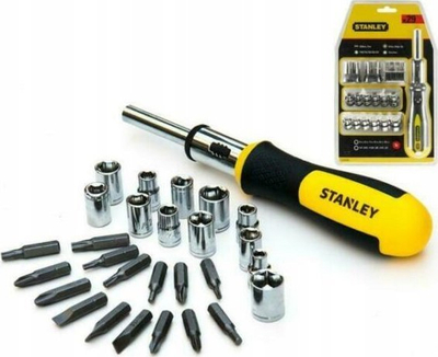 Set kaçavidash me ratchet Stanley 0-54-925, 29 pjesë, me bit-a dhe çelësa soketash