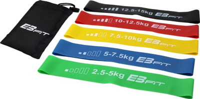 Shiritë fitnesi EB Fit Mini Band, set 5 copë, nivele të ndryshme rezistence, shumëngjyrëshe