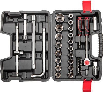 Сет алат Top Tools 38D550, 47 парчиња, глави 1/4" и 1/2", црна пластична кутија